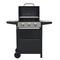 Propane Gas Grill 3 Burner Barbecue Grill, Stainless Steel 26,000 Btu Patio Garden Barbecue Grill With Two Shelves, Lid, Wheels And Bottle Opener Black Iron