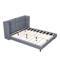 Queen Size Upholstered Platform Bed With Led Lights And U Shaped Headboard, Linen Fabric, Gray Queen Gray Wood Metal