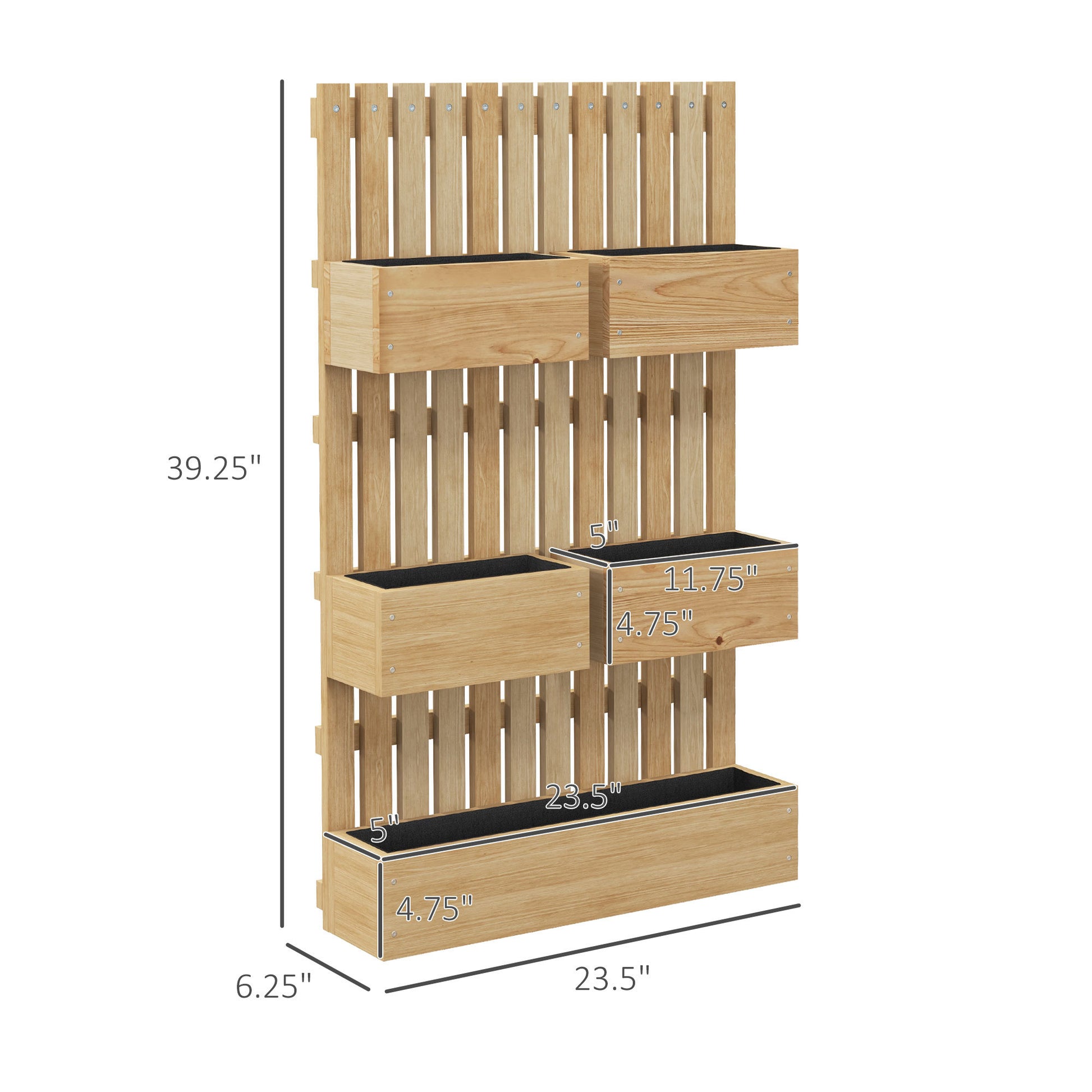 Outsunny 5 Box Raised Garden Bed With Trellis For Vine Flowers & Climbing Plants, 39" Tall Wall Mounted Wood Planter Box Set With Adjustable Height, Drainage Hole, Natural Natural Wood