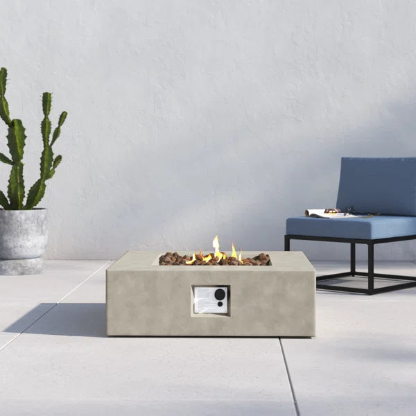 12" H Concrete Outdoor Fire Pit Table Natural Grey Garden & Outdoor Modern Stone Polyester