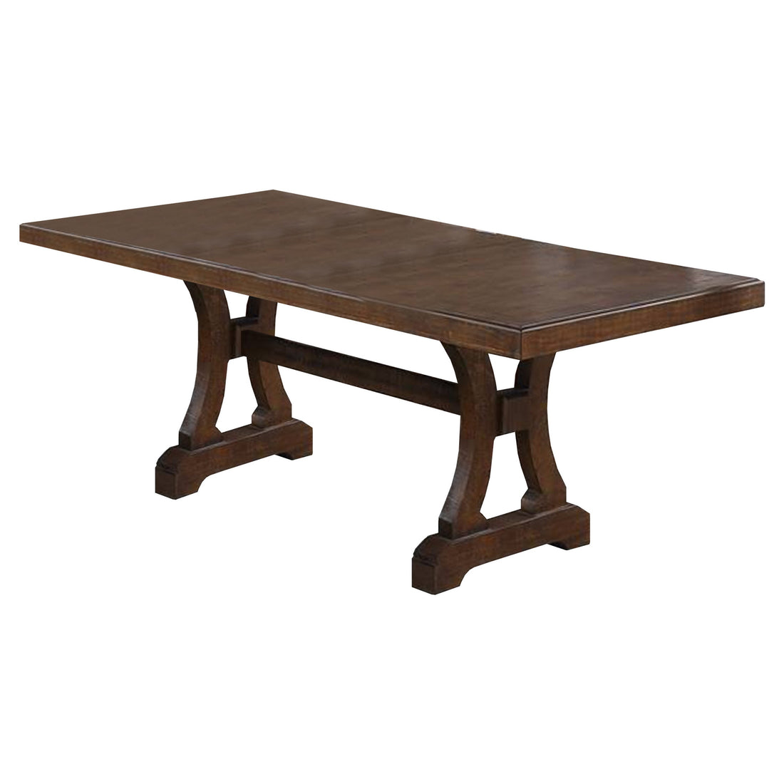 Dining Table With Trestle Base And Extension Leaf, Brown Brown Mdf