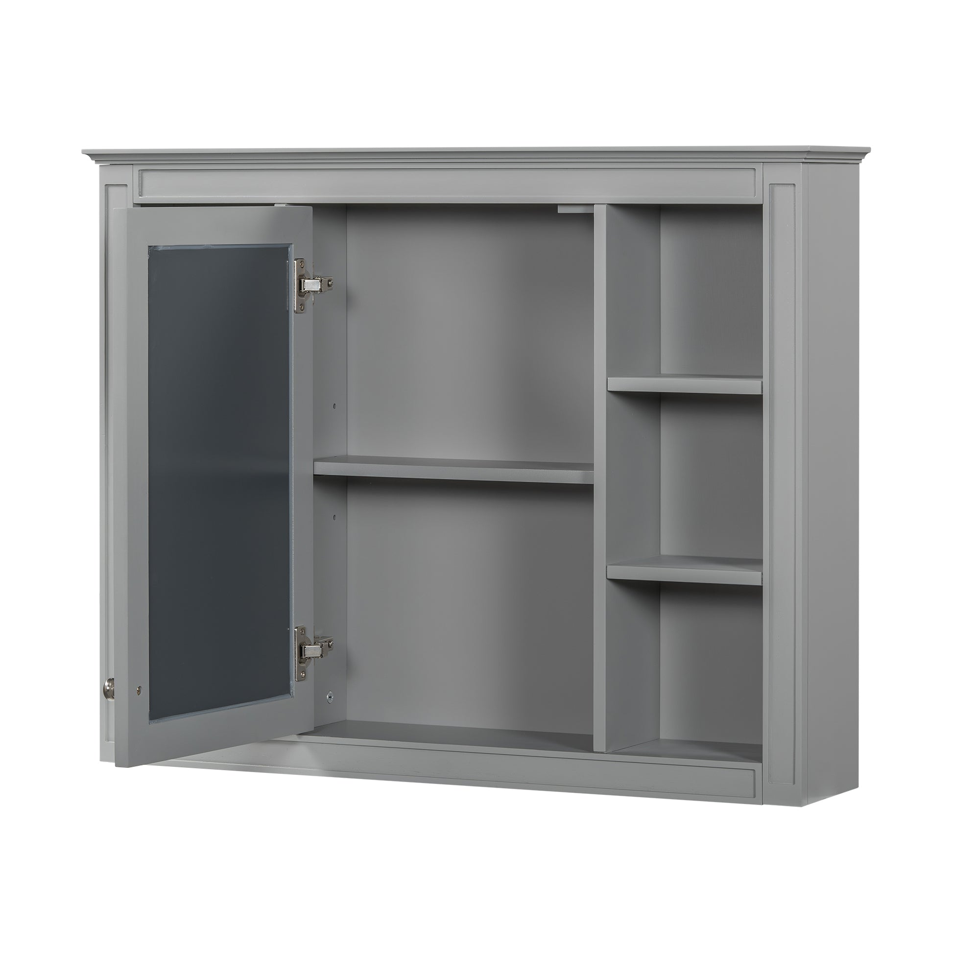 35'' X 27.5'' Medicine Cabinet, Wall Mounted Bathroom Storage Cabinet, Modern Bathroom Wall Cabinet With Mirror, Mirror Cabinet With 6 Open Shelves Not Include Bathroom Vanity Grey 1 5 Mirror Included Bathroom Wall Mounted Mdf Painted