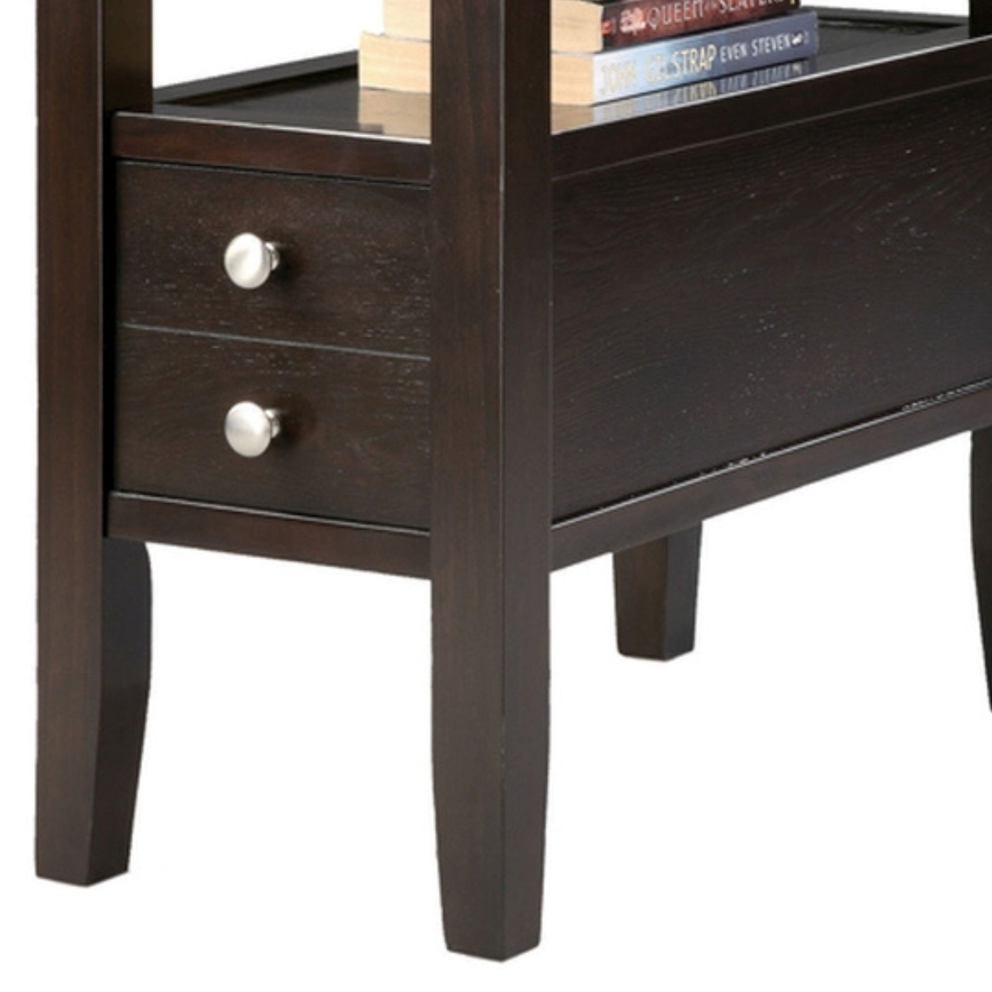 24" Tall Wooden Side Table End Table, 2 Drawers, Traditional Design, Espresso Brown Wood