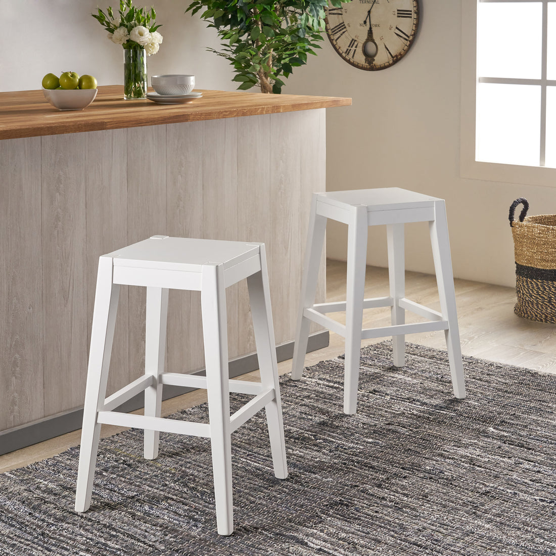 Counter Stool Set Of 2 White Fabric