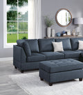 Contemporary 3Pc Reversible Sectional Sofa Set W Ottoman Dark Blue Dorris Fabric Cushion Sofa Chaise Ottoman Couch Pillows Dark Blue Wood Primary Living Space Cushion Back Contemporary,Modern L Shaped Rubberwood Particle Board 5 Seat