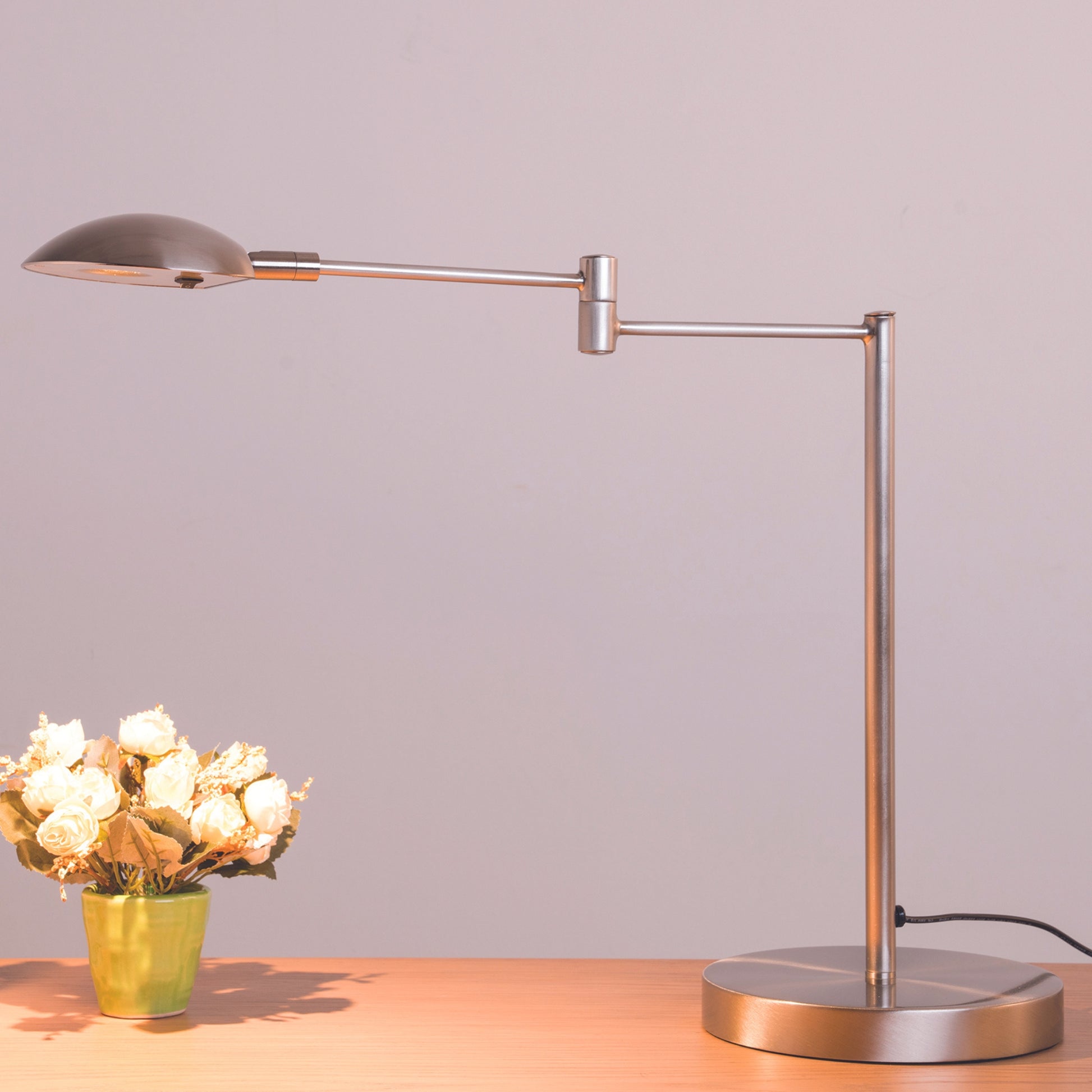 15.75" Tall" Luna" Swing Arm Led Desk Lamp, Satin Steel Silver Metal