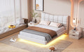 Full Size Upholstered Platform Bed With Led Lights,Usb Ports And Outlets,Linen Fabric,Beige Full Beige Wood Metal