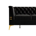 Fx P83 Bk2 Sofa Luxurious Black Velvet Sofa With Gold Legs Modern Chesterfield Design, Tufted Upholstery, 3 Seat Couch For Living Room And Office Black Velvet 3 Seat