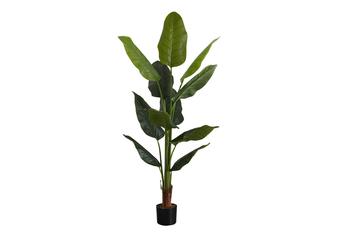 Artificial Plant, 59" Tall, Strelitzia Tree, Indoor, Faux, Fake, Floor, Greenery, Potted, Real Touch, Decorative, Green Leaves, Black Pot Green Plastic