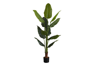 Artificial Plant, 59" Tall, Strelitzia Tree, Indoor, Faux, Fake, Floor, Greenery, Potted, Real Touch, Decorative, Green Leaves, Black Pot Green Plastic