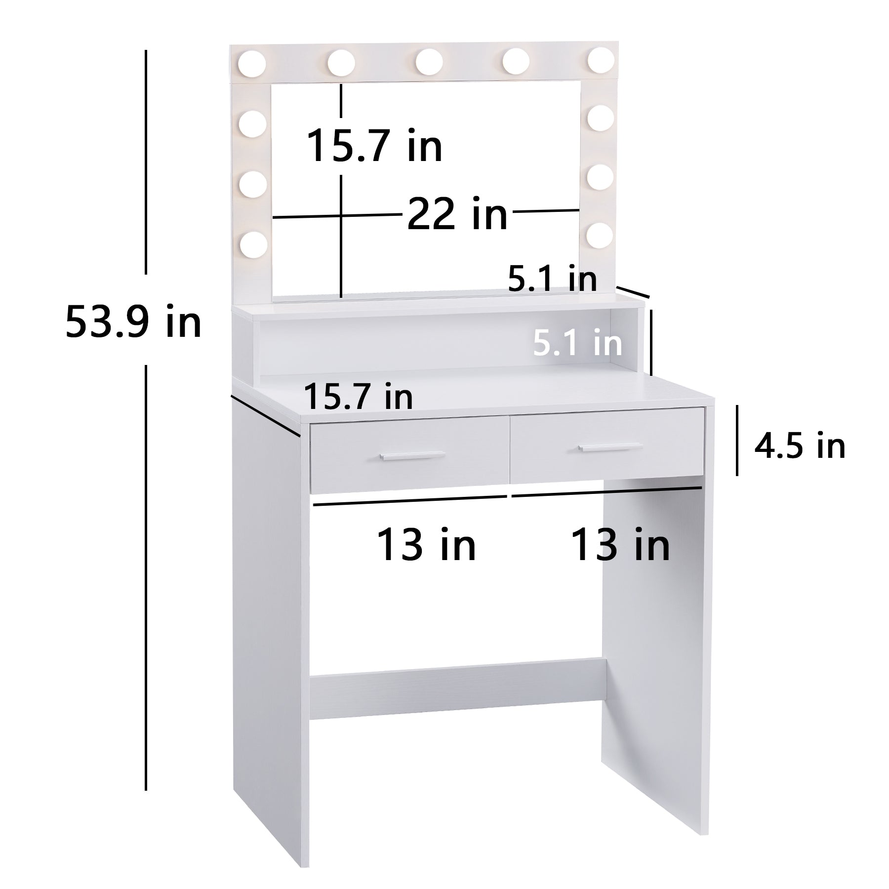 Vanity Desk With Mirror And Lights, Dressing Table With Large Drawer, 2 Level Storage Dresser & 3 Lighting Modes Adjustable Brightness, Suitable For Bedroom White White Particle Board