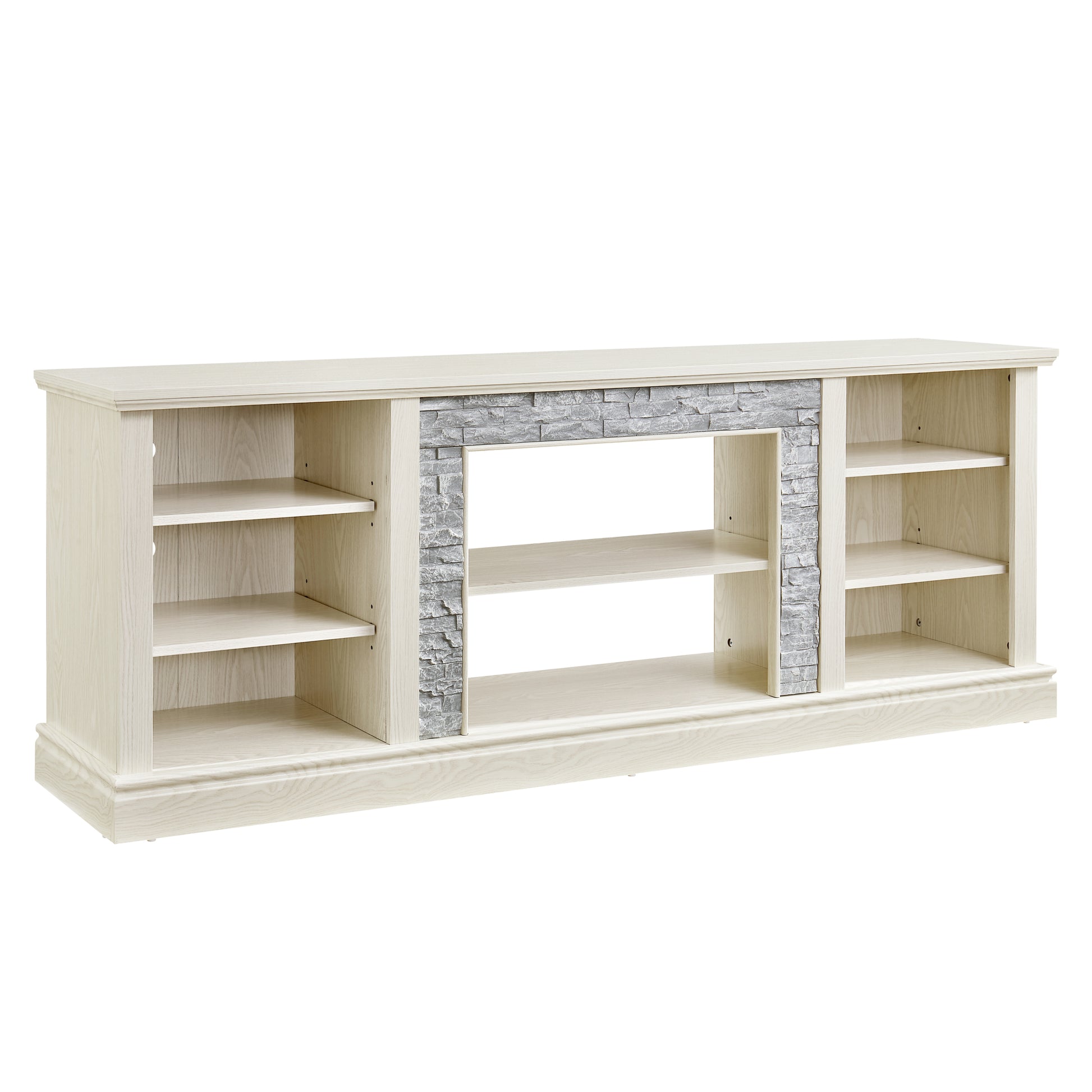 Large Tv Desk Storage Rack With Faux Stacked Stone Surround,Media Console Table With Large Storage Cabinet,Modern Tv Media Entertaionment Stand,White, 70.12"W*15.35"D*25.83"H White 70 79 Inches Mdf