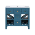 36'' Bathroom Vanity With Resin Sink Combo, Solid Wood Frame Bathroom Storage Cabinet, Freestanding Vanity Set With 5 Drawers& Soft Closing Doors Same As Sw000141Aam Blue Bathroom Solid Wood Mdf Resin
