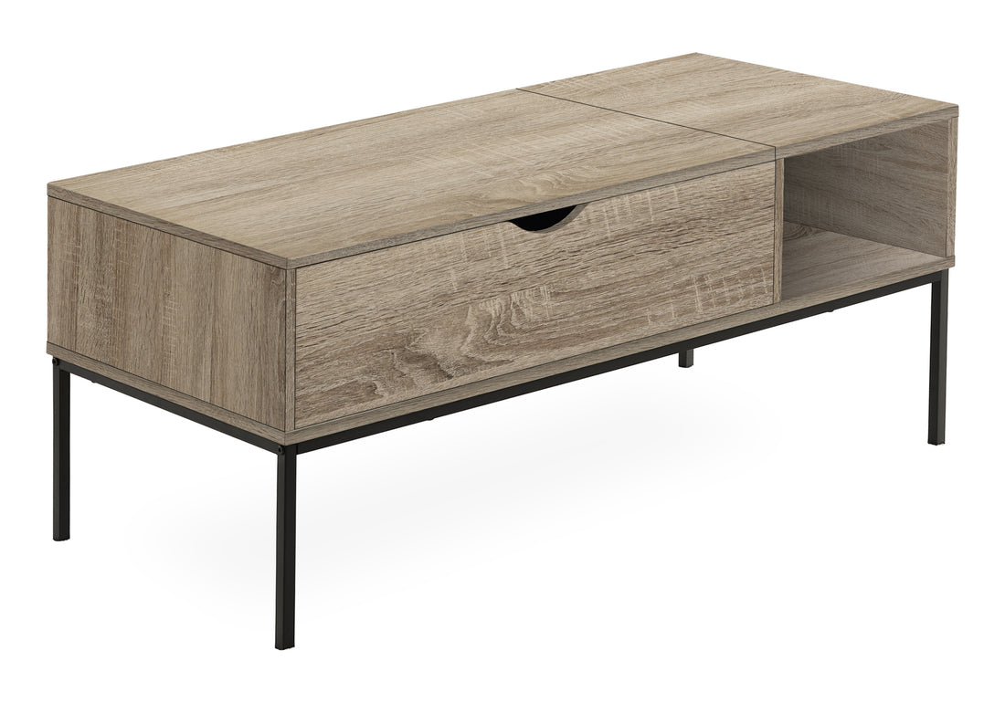 Coffee Table, 42" L, Rectangular, Cocktail, Lift Top, Dark Taupe, Black Metal, Contemporary, Modern Taupe Particle Board