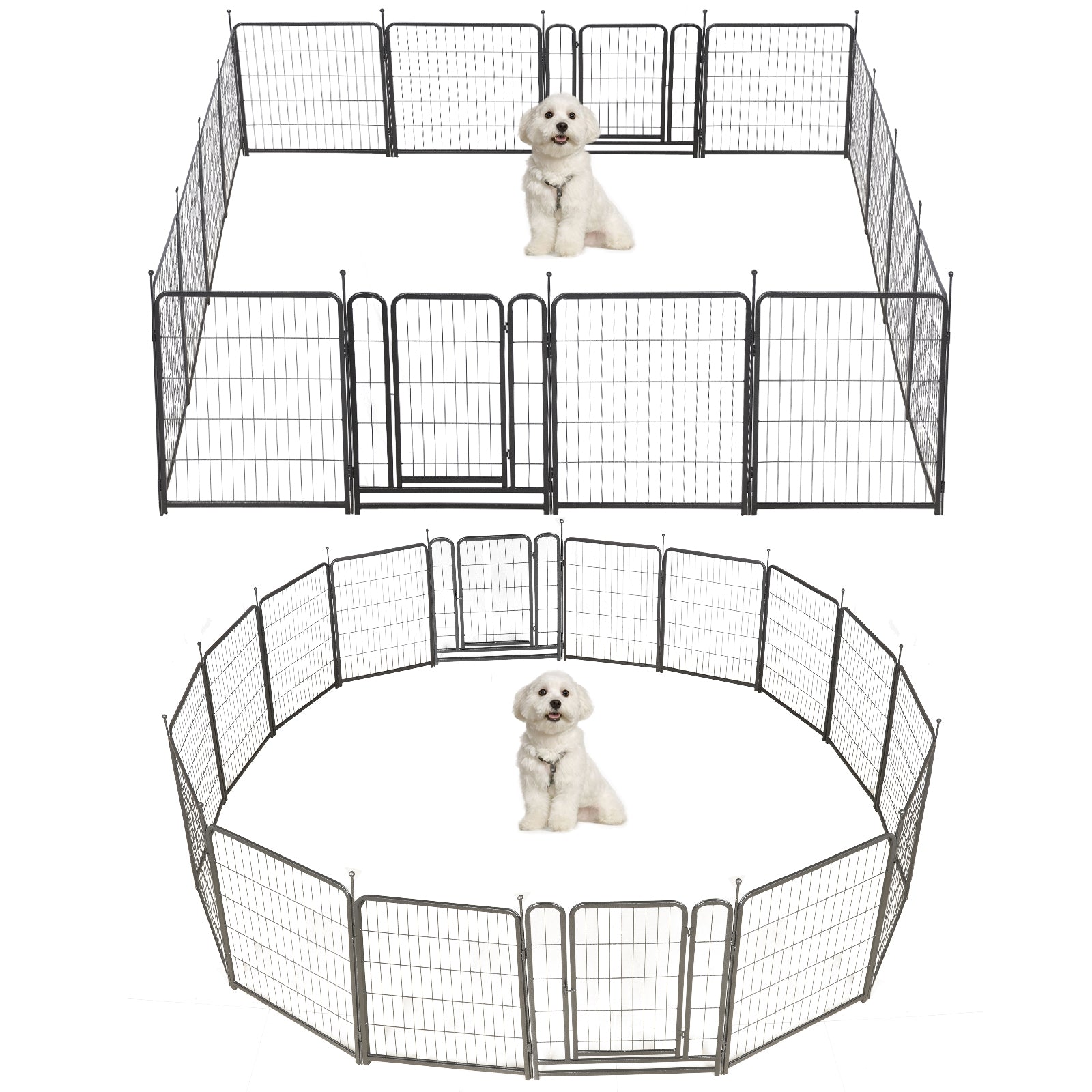 16 Panels Dog Playpen For Outdoor,Yard,Camping,31.6"Height Dog Fence With 2 Doors. Black Pet Pen Metal