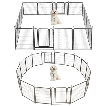 16 Panels Dog Playpen For Outdoor,Yard,Camping,31.6"Height Dog Fence With 2 Doors. Black Pet Pen Metal