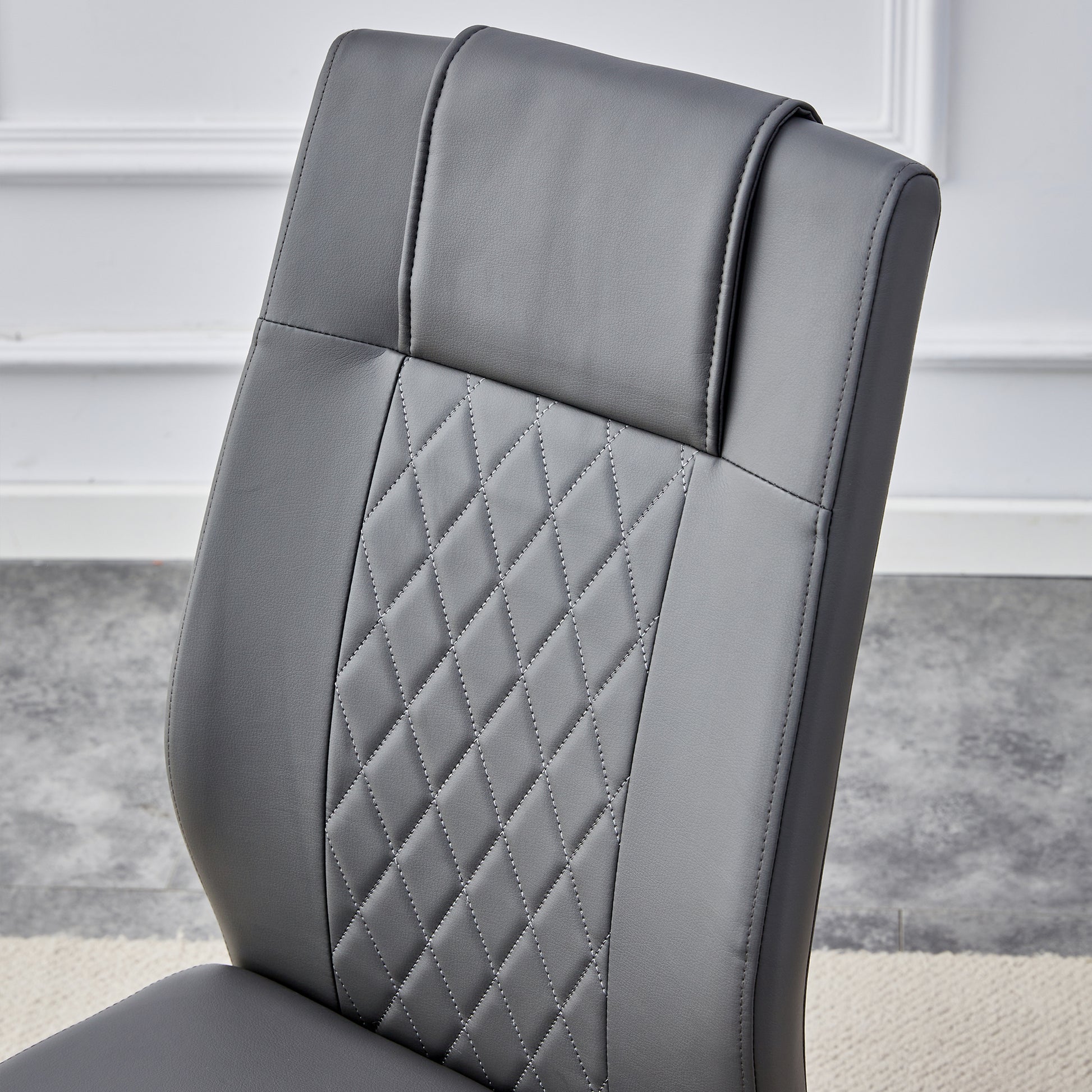 Table And Chair Set.The Table Has A Glass Tabletop With Imitation Marble Pattern Stickers And Stainless Steel Golden Table Legs. Paried With Comfortable Chairs With Pu Seats And Metal Legs. White Gold Seats 6 Glass Metal