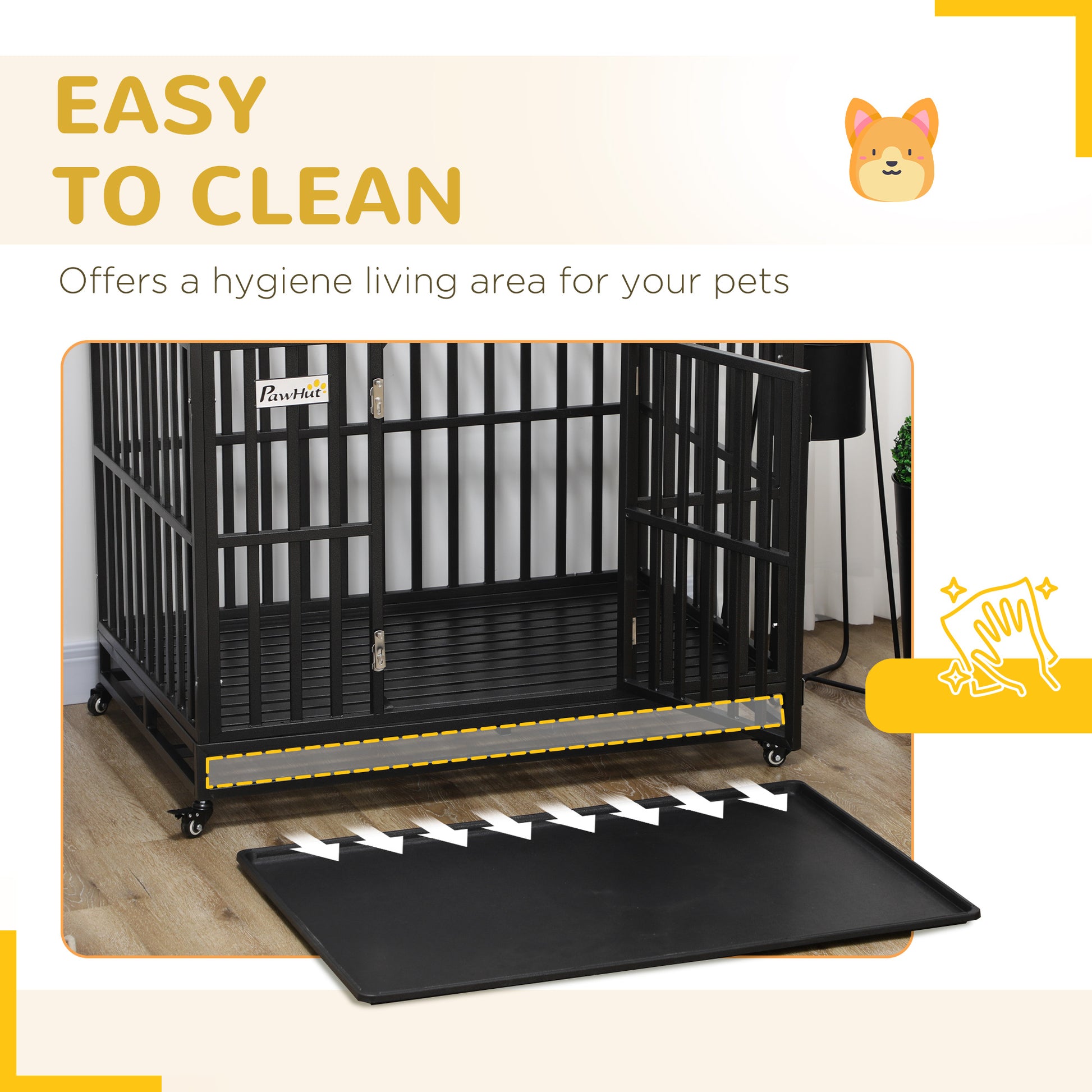 Pawhut Heavy Duty Dog Crate Metal Kennel And Cage Dog Playpen With Lockable Wheels, Slide Out Tray And Anti Pinching Floor, 45" X 29.5" X 35" Black Steel