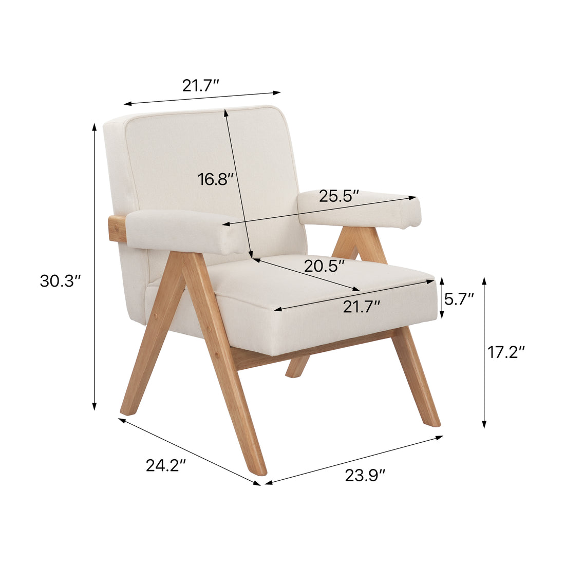 Hengming Wooden Leg Leisure Chair With Handrails, Cushions.Uitable For Living Room, Bedroom, Study And Other Occasions, Set Of 1 Beige Solid Wood