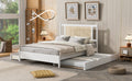 Queen Size Wooden Rattan Platform Bed, With 2 Big Drawers, T Size Trundle, White Queen White Plywood