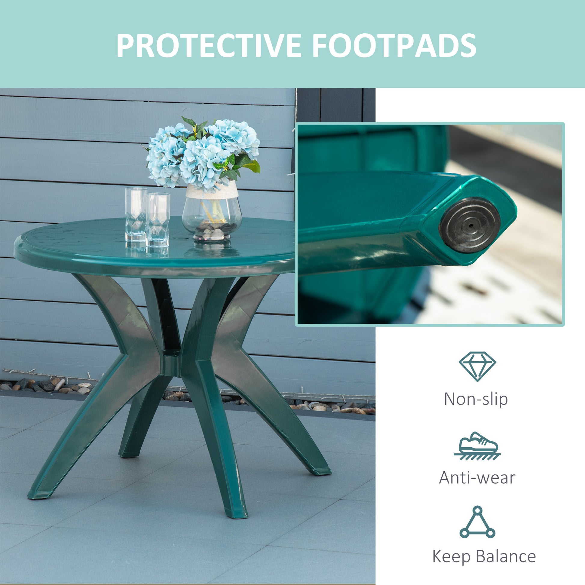 cheap plastic patio table with umbrella hole Outsunny 36.25" Dia Round Plastic Patio Table With Umbrella Hole, Outd