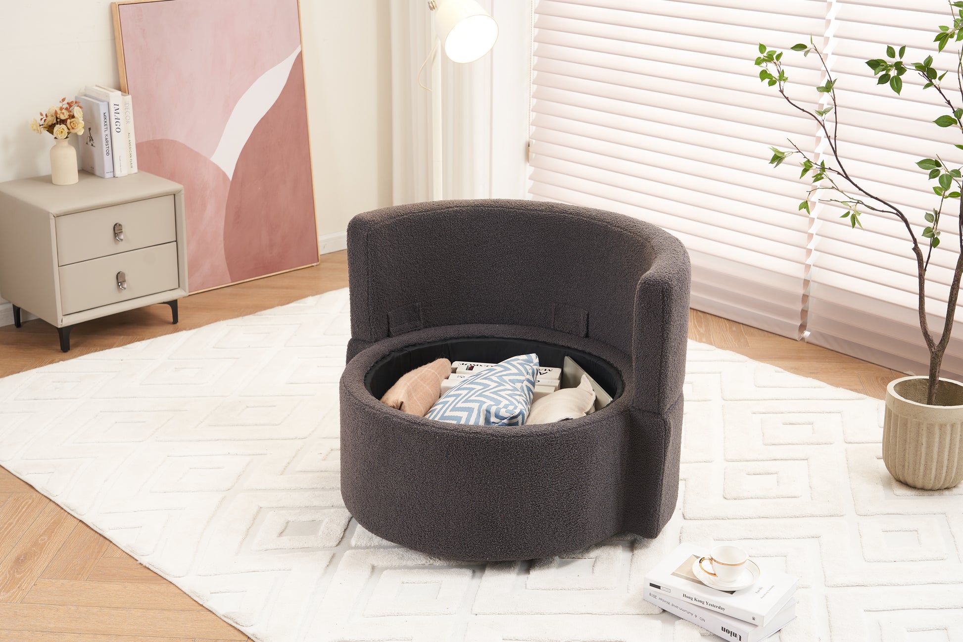 029 Teddy Fabric Swivel And Storage Chair With Back Cushion For Living Room,Dark Gray Dark Gray Primary Living Space Modern Foam Teddy