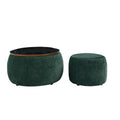 Round Storage Ottoman, 2 In 1 Function, Work As End Table And Ottoman,With Small Seat,Green 25