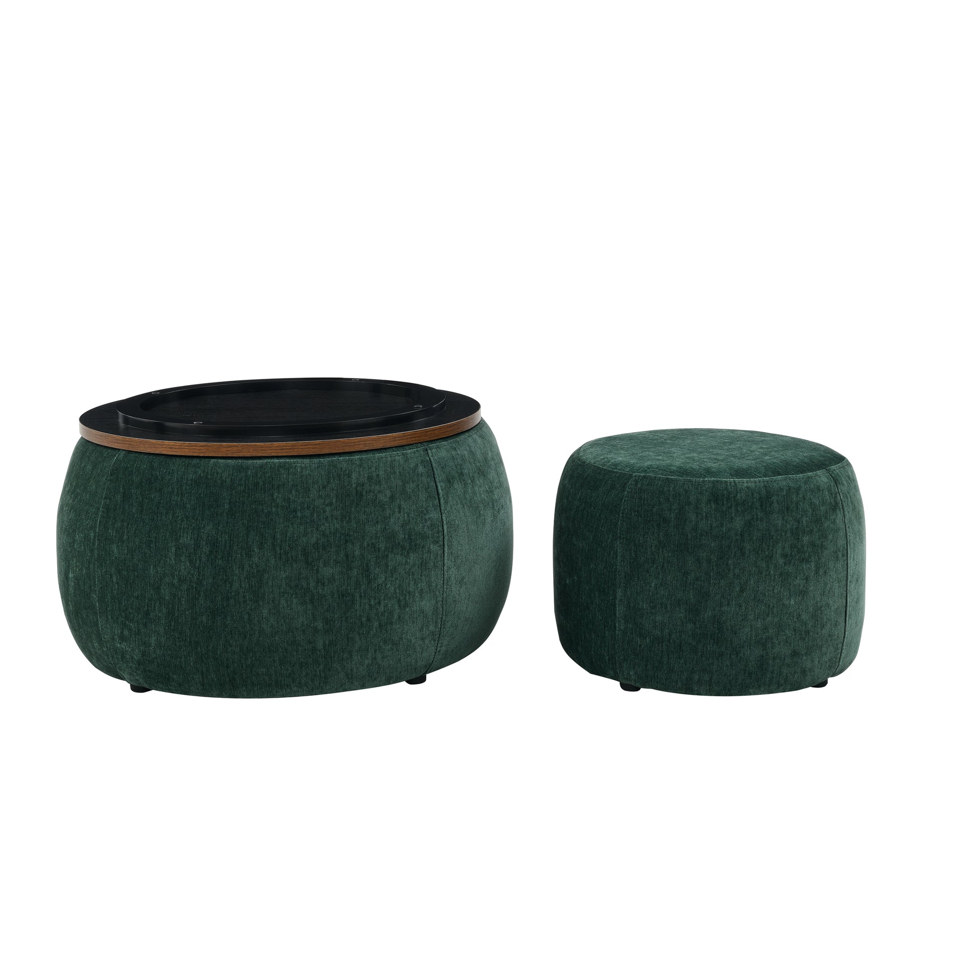 Round Storage Ottoman, 2 In 1 Function, Work As End Table And Ottoman,With Small Seat,Green 25"X25"X14.7" Green Foam