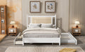 Queen Size Wooden Rattan Platform Bed, With 2 Big Drawers, T Size Trundle, White Queen White Plywood