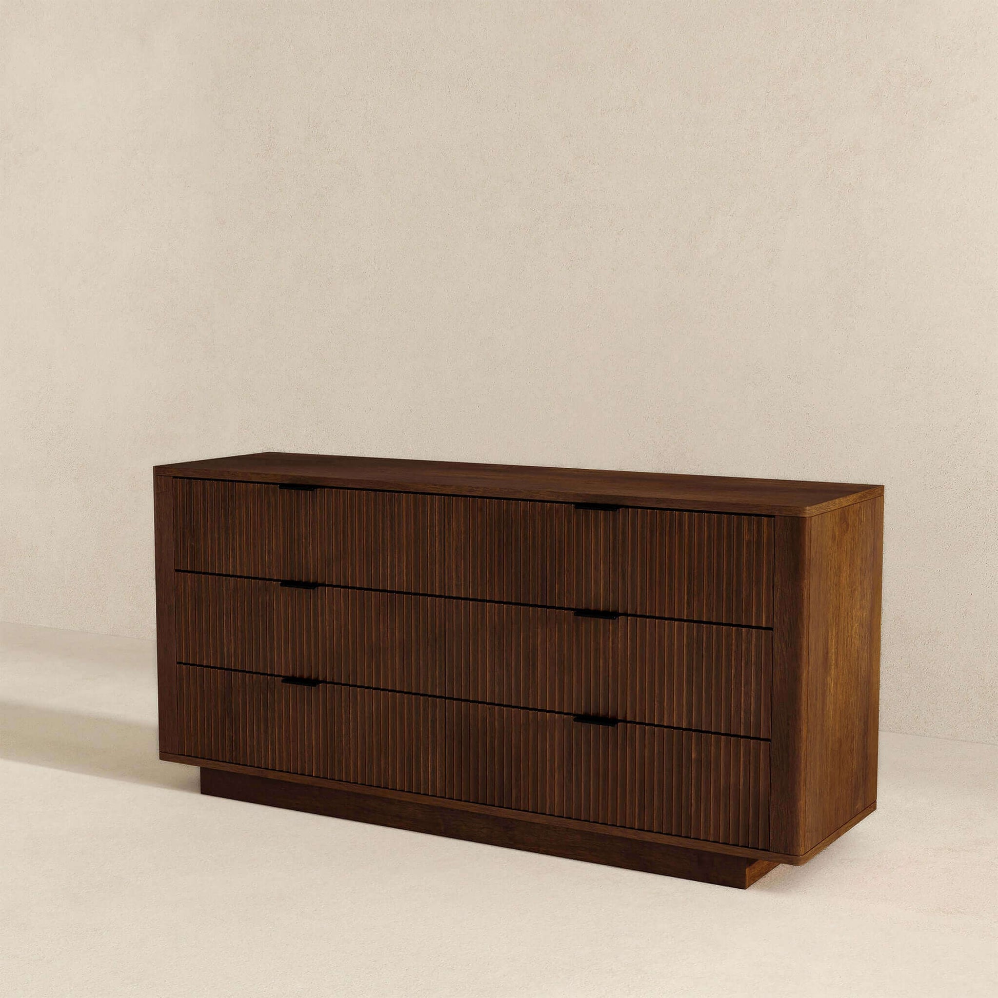 Lola Mid Century Modern Walnut Dresser With 6 Drawers Dark Brown,Wood Brown Bedroom Mid Century Modern Solid Wood