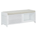Distressed Shutter Storage Bench With Acacia Veneer For Retro Charm For Living Room, Entryway White White Mdf