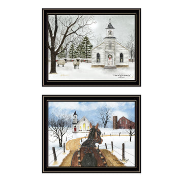 2 Piece Vignette Sleigh Bells Ring Black Framed Wall Art For Living Room, Bedroom Wall Art Print For Home Decor By Billy Jacobs Multi Wood Paper