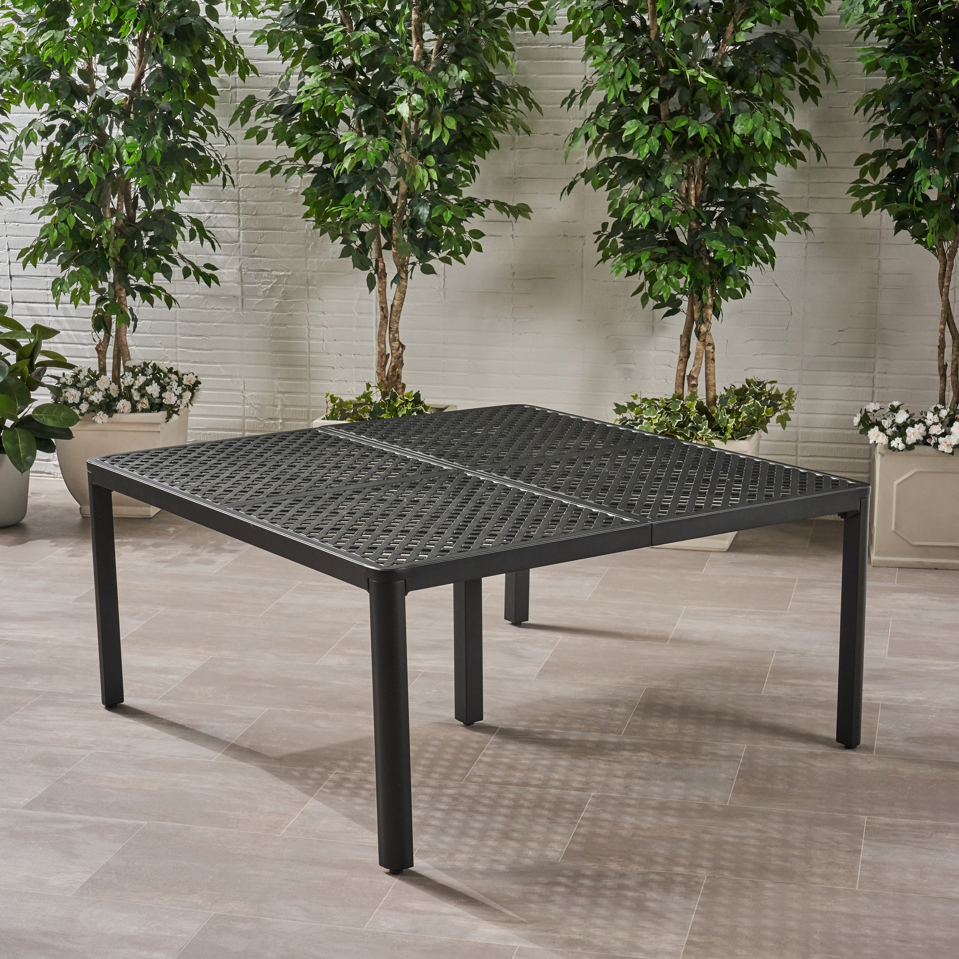 Outdoor Modern Aluminum Dining Table with Woven black-aluminium