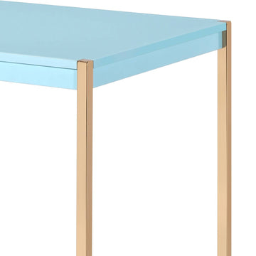 Baby Blue And Gold Writing Desk With Usb Ports Blue Gold Built In Outlets Or Usb Office Modern Rectangular Glossy Wood Metal