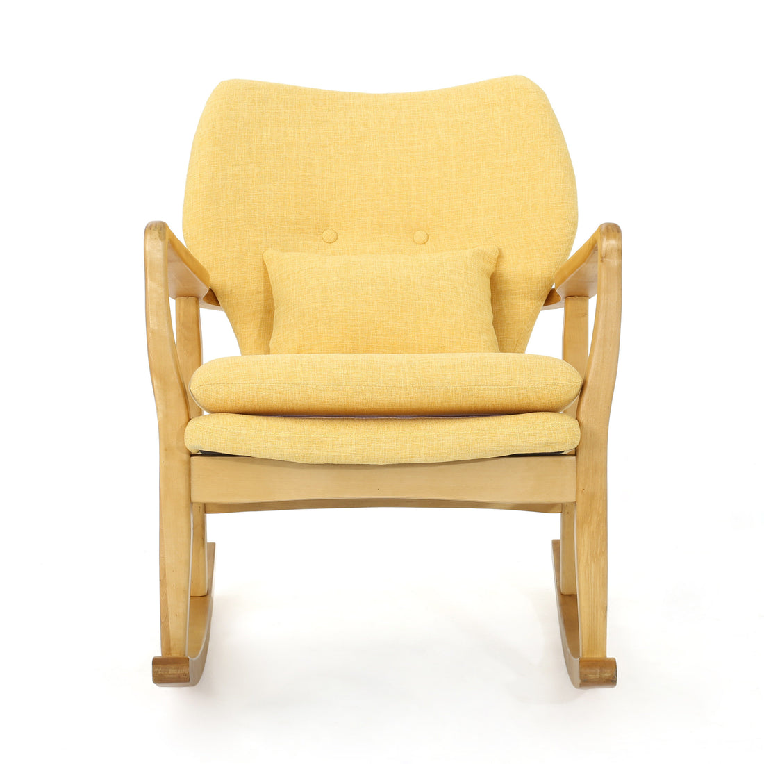 Elegant Solid Wood Rocking Chair With Yellow Linen Cushion Yellow Fabric