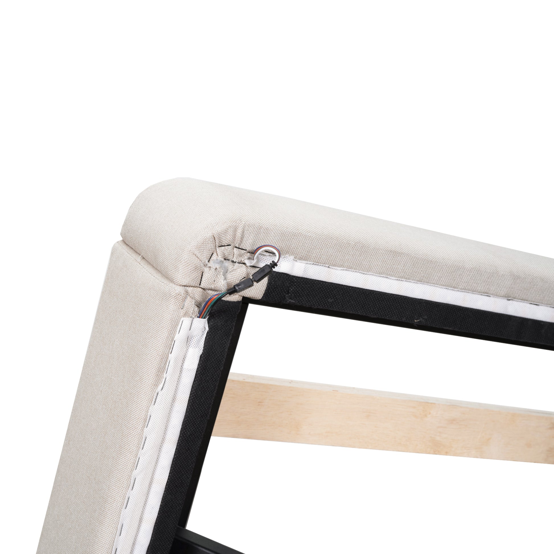 Full Size Upholstered Platform Bed With Led Lights,Usb Ports And Outlets,Linen Fabric,Beige Full Beige Wood Metal