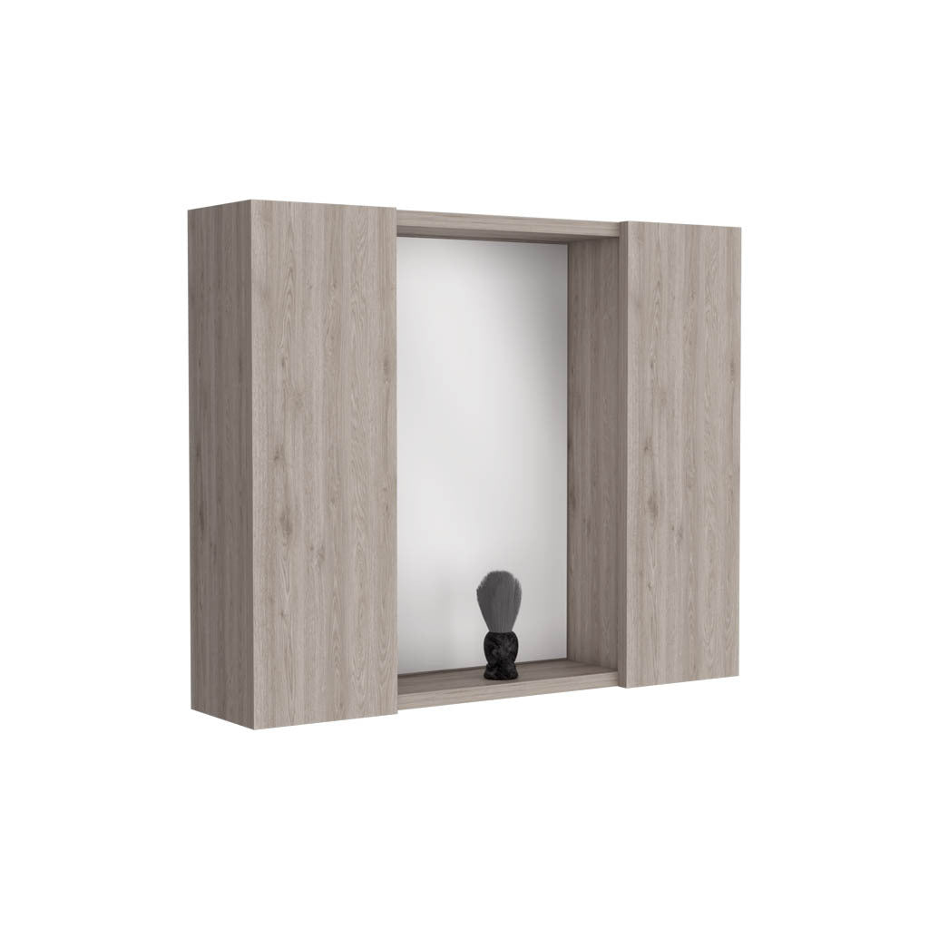 Medicine Double Door Cabinet 19" H, One External Shelf, Light Gray Gray Particle Board Particle Board