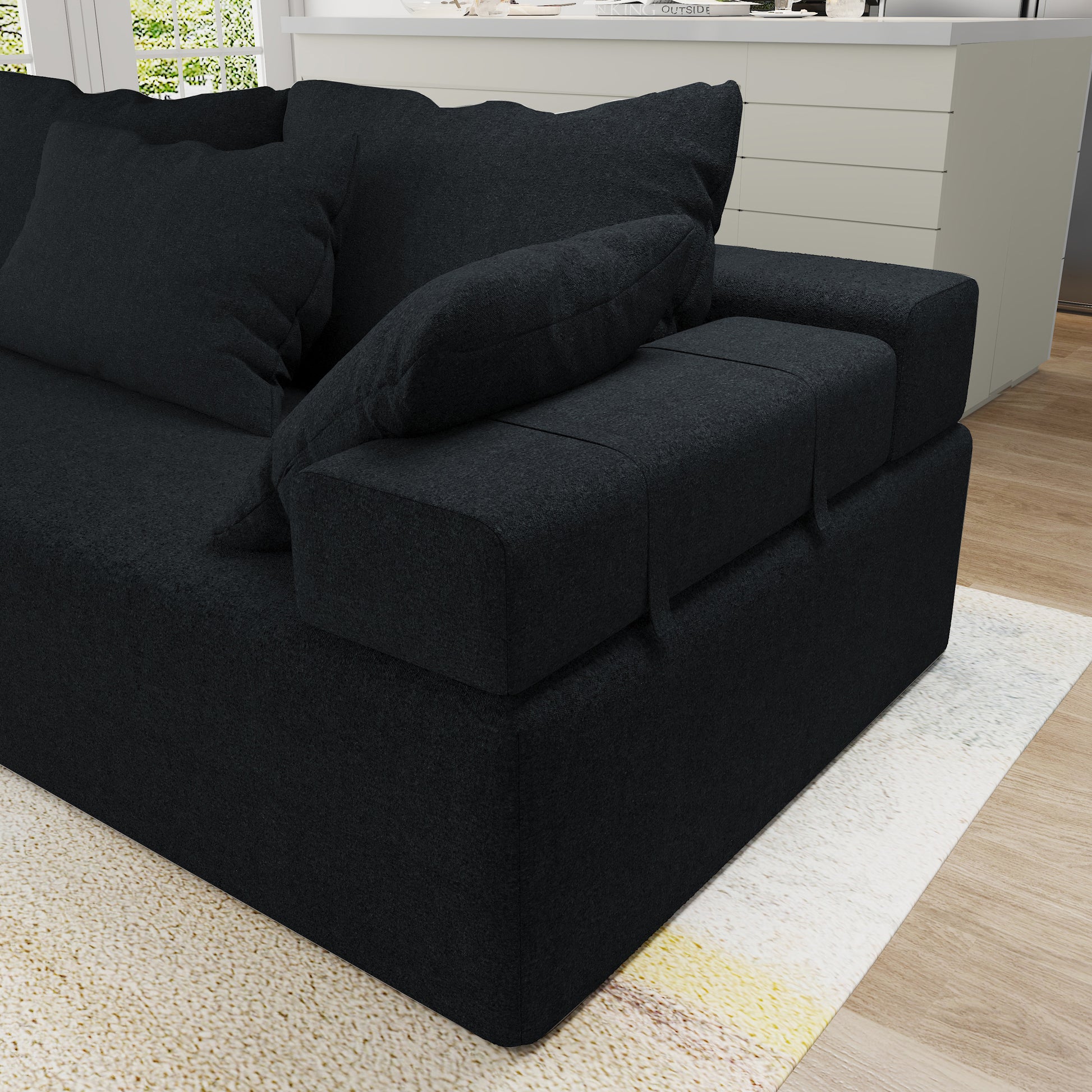 Modern Upholstered Sectional Sofa Couch Set,Modular 108" L Shaped Sectional Living Room Sofa Set With 6 Pillows,Free Combination Sofa Couch For Living Room,Bedroom Left Chaise Black Foam Chenille 3 Seat