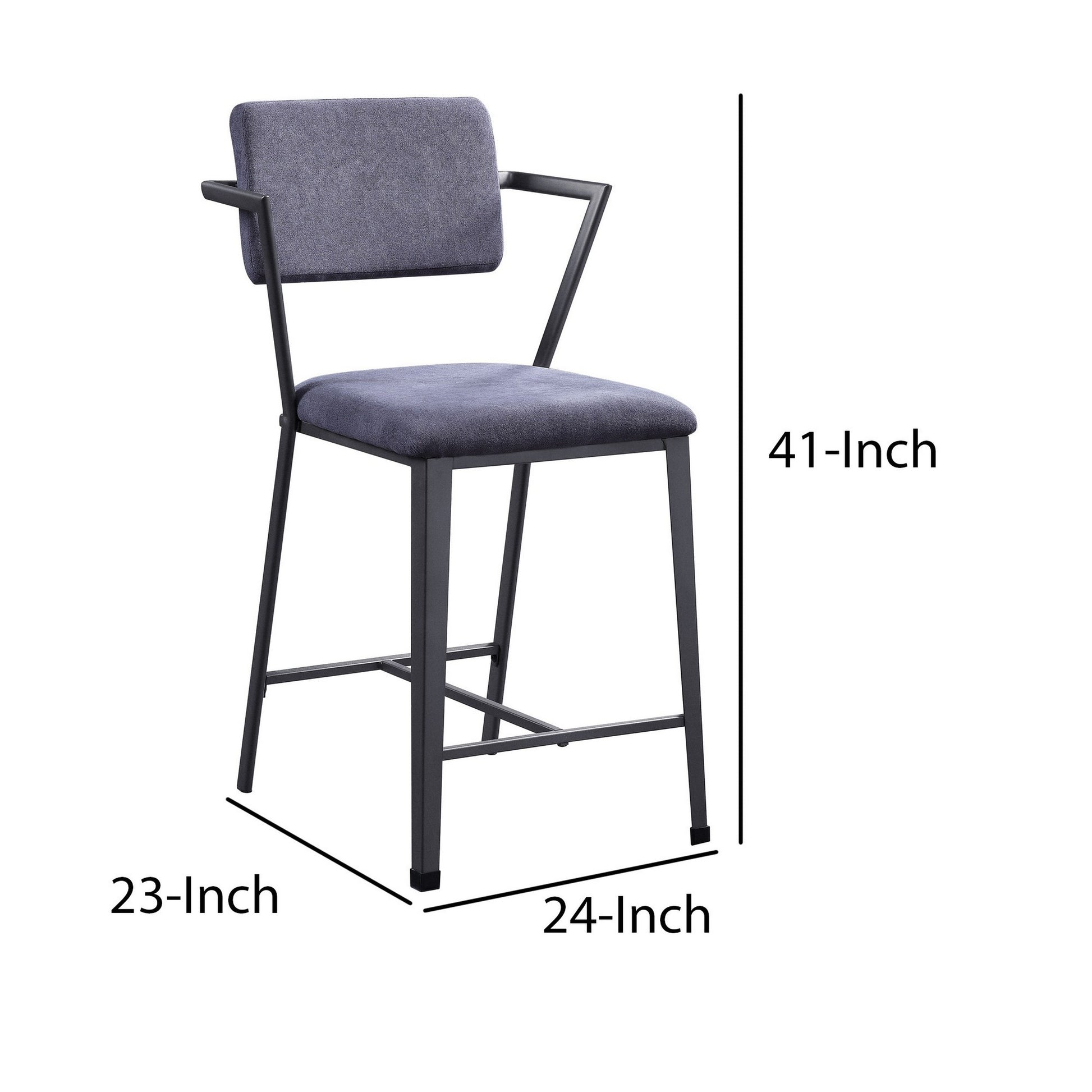 Fabric Upholstered Metal Counter Height Chair, Set Of 2,Gray And Black Gray Fabric Metal