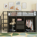 Twin Size Metal Loft Bed With Drawers, Storage Staircase And Small Wardrobe Twin Black Mdf Metal