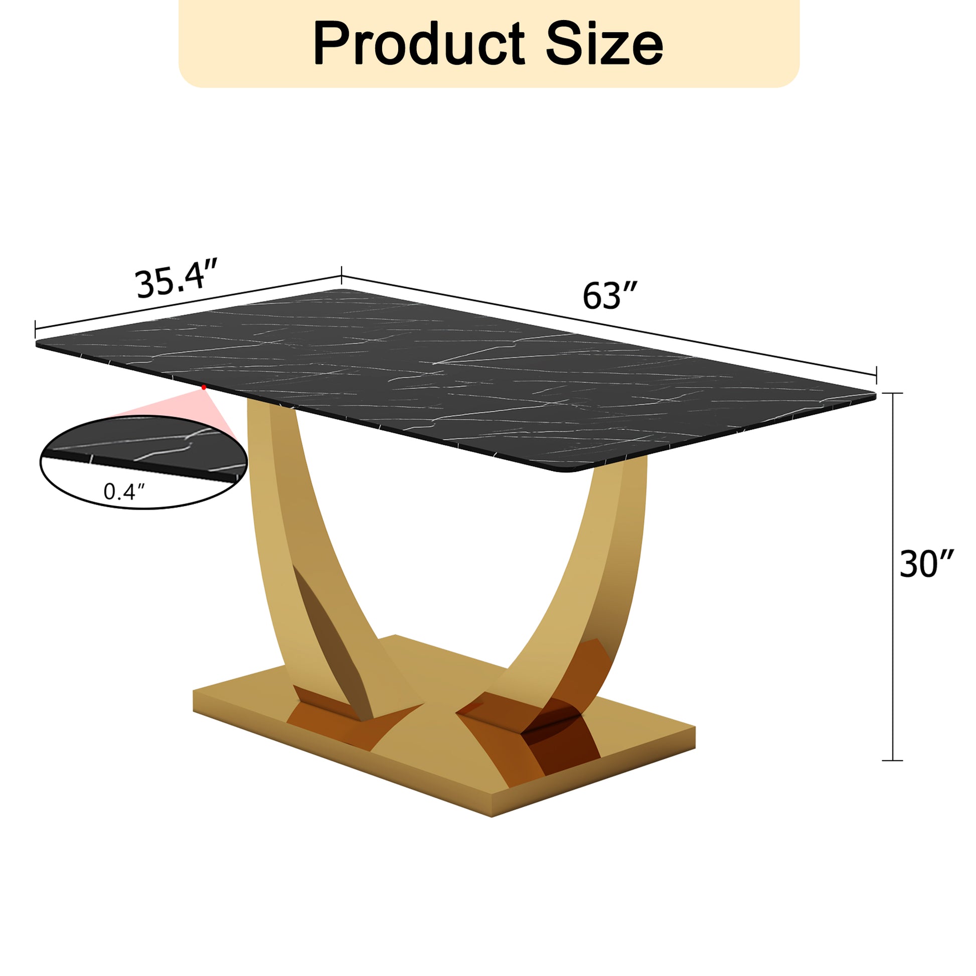 Modern Minimalist Rectangular Glass Dining Table, 0.4 "Thick, Black Sticker Glass Tabletop, Gold Plated Metal Legs. Used In Kitchens, Restaurants, And Living Rooms 63"*35.4"*30" F 1548 Black Gold