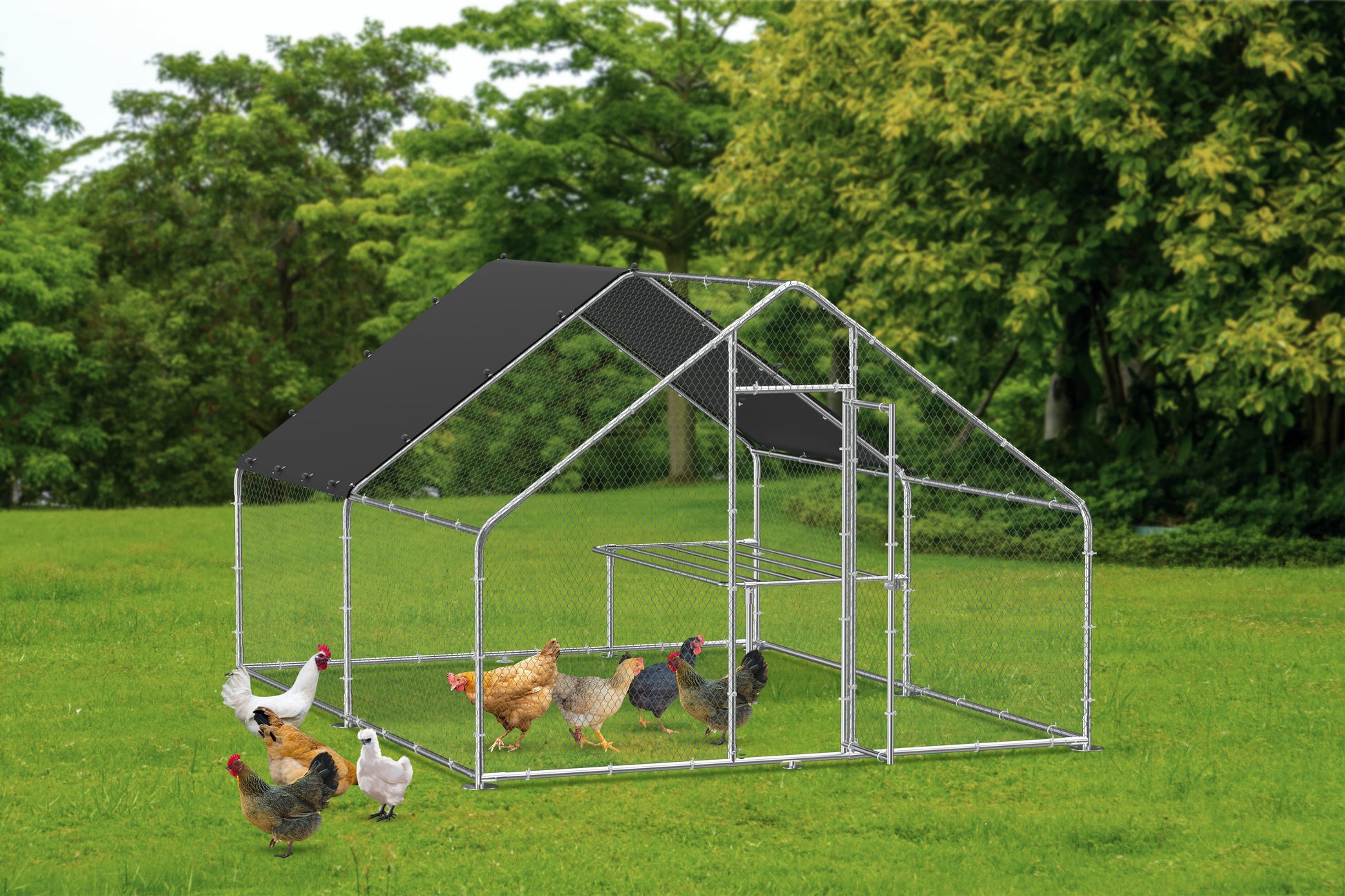 Large Metal Chicken Coop, Walk In Chicken Coop, Galvanized Wire Poultry Chicken Coop, Rabbit Duck Coop With Waterproof And Uv Protection Cover For Outdoor, Backyard And Farm. 9.8' W X 13.1' L X 6.6'