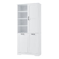 Bathroom Storage Cabinet With Doors And Drawers, Tilt Out Laundry Hamper, Multiple Storage Space, Freestanding Style, Open Shelve, Adjustable Shelf, White White Mdf