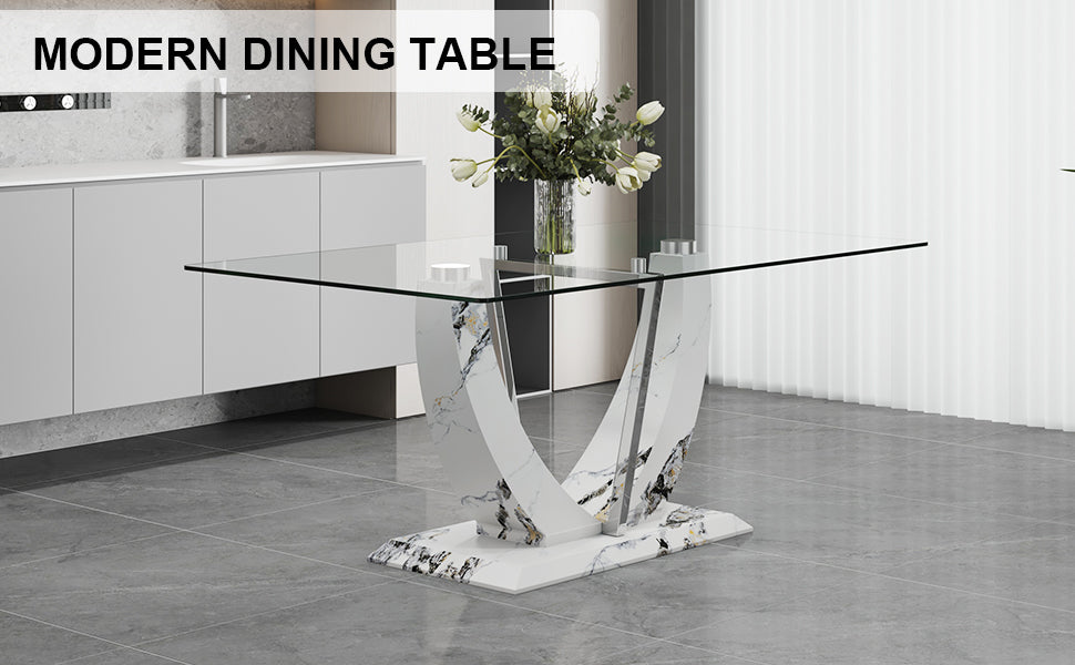 A Modern And Simple Rectangular Glass Table, Equipped With A 0.39 Inch Tempered Glass Table And Medium Density Board Legs, And Stainless Steel Support Shelves. Used In The Kitchen, Dining Room F 907 White Glass