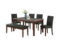 Dining Room Furniture Modern 6Pcs Set Dining Table 4X Side Chairs And A Bench Ash Black Polyfiber Rubberwood Nailheads Faux Marble Top Brown Wood Dining Room Bench Seating Rubberwood Rectangular Dining Table With Chair And Bench Wood Wood Multi Seats 6