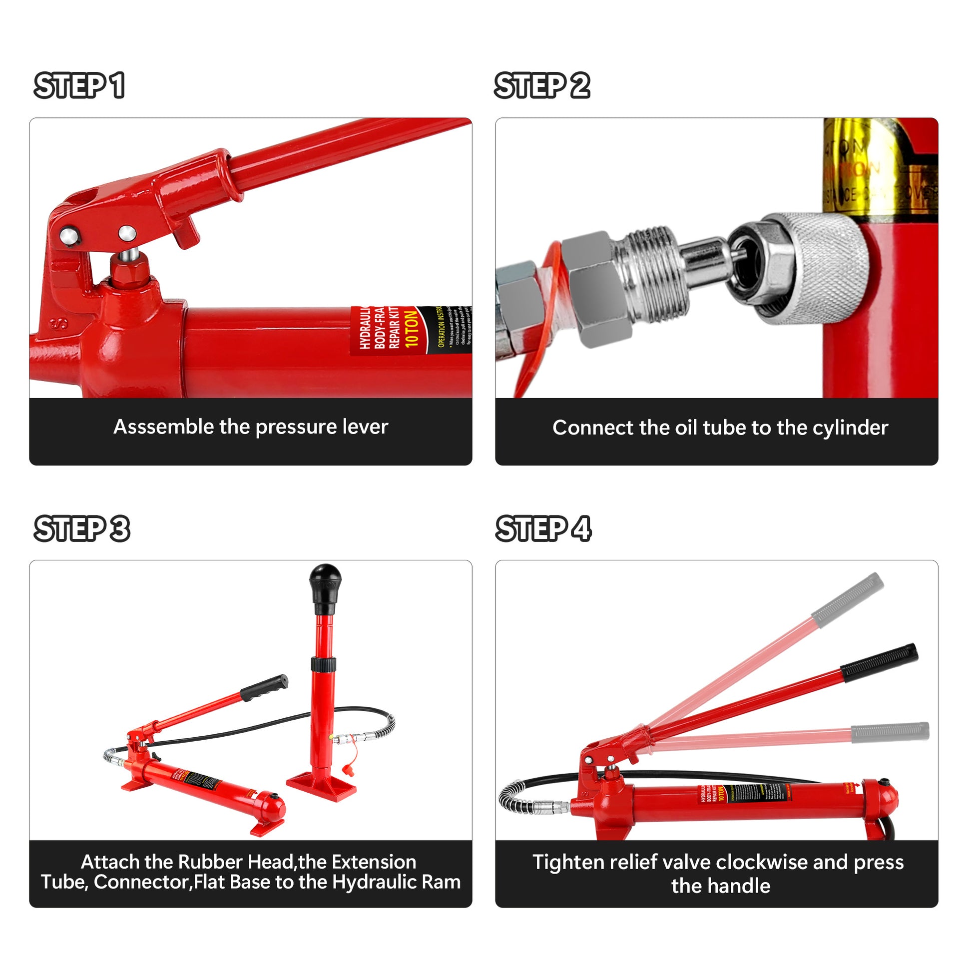 Power Hydraulic Ram Cylinder Jack: Single Acting Mini Jack, Porta Power Kit, Stroke For Building, Bridge, Construction, Precision Machinery, Small Spaces 10 Ton Capacity Red Steel