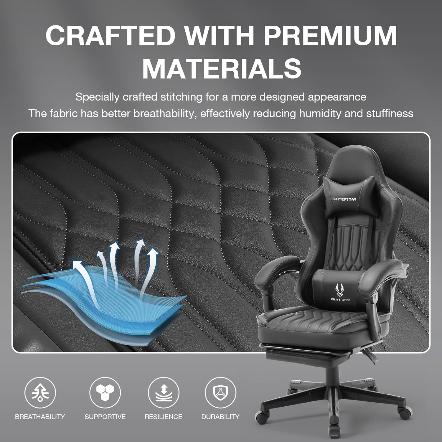 Gaming Chair With Speakers, High Back Computer Chair With Footrest, Lumbar Support And Headrest, Big And Tall Gamer Chairs With Heavy Duty Base Linkage Armrests For Adults Nylon Black Foam Faux