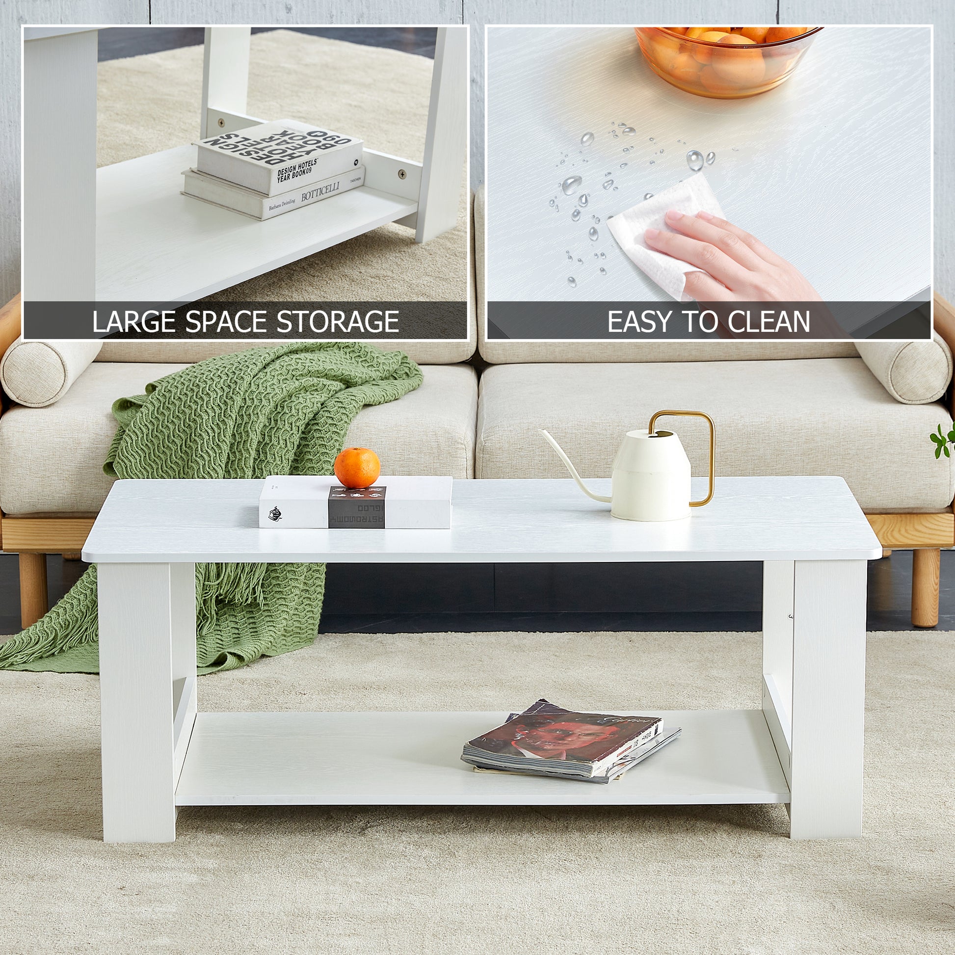 A Modern And Practical White Coffee Table. The Double Layered Coffee Table Is Made Of Mdf Material,. Suitable For Living Room, Bedroom, And Study.Ct 16 White Mdf