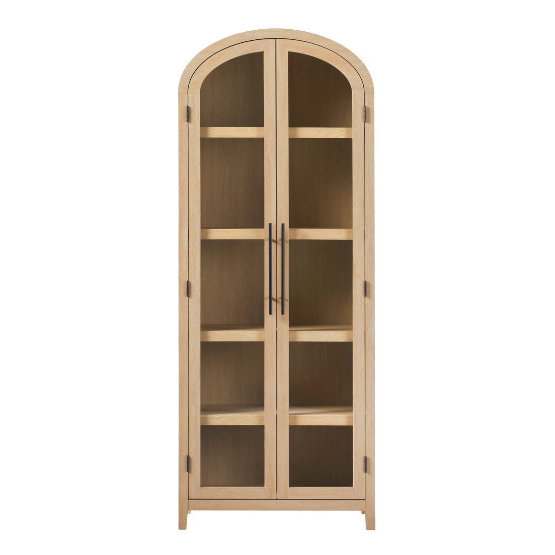 Modern 5 Shelf Arched Tall Bookcase With Glass Doors Oak Oak Mdf Mdf