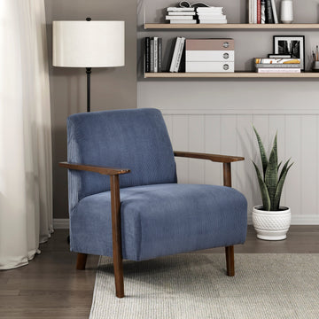 Modern Design 1Pc Accent Chair Blue Corduroy Seat Cushions Solid Wood Living Room Furniture Blue Primary Living Space Contemporary,Modern Plywood,Solid Wood
